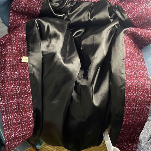 Vtg 60s Maroon, Light Blue & Black Tweed Plaid Coat - UNIQUE - Picture 8 of 9